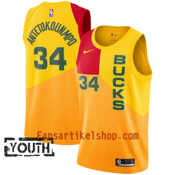 Milwaukee Bucks Trikot Giannis Antetokounmpo 34 2018-19 Nike City Edition Gelb Swingman - Kinder Milwaukee Bucks Trikot Giannis Antetokounmpo 34 2018-19 Nike City Edition Gelb Swingman - Kinder